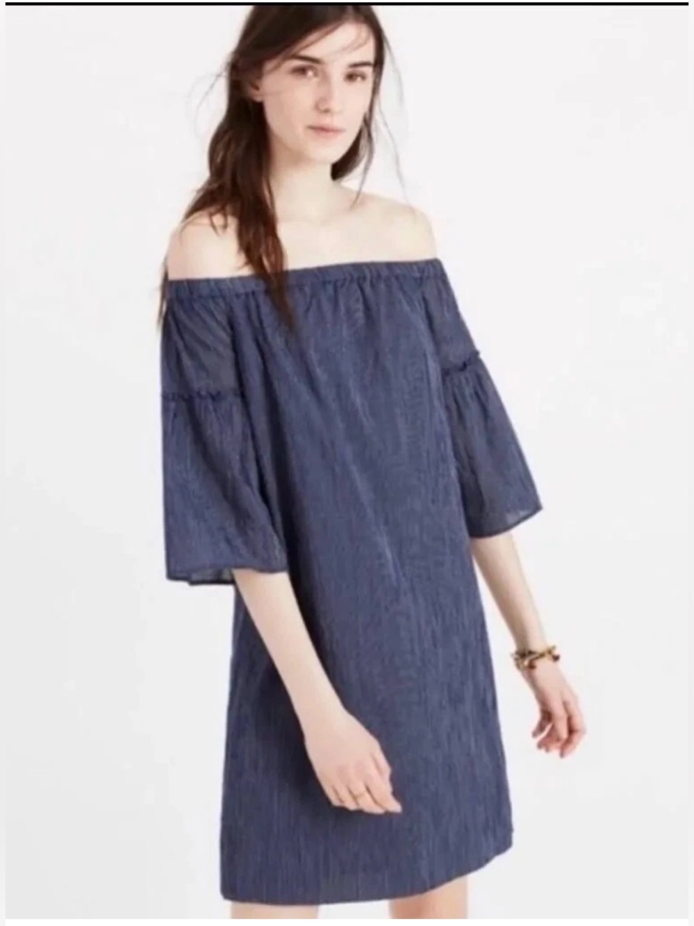 Madewell Off Shoulder Blue Dress Size 4 Blue Cotton Bell Sleeve